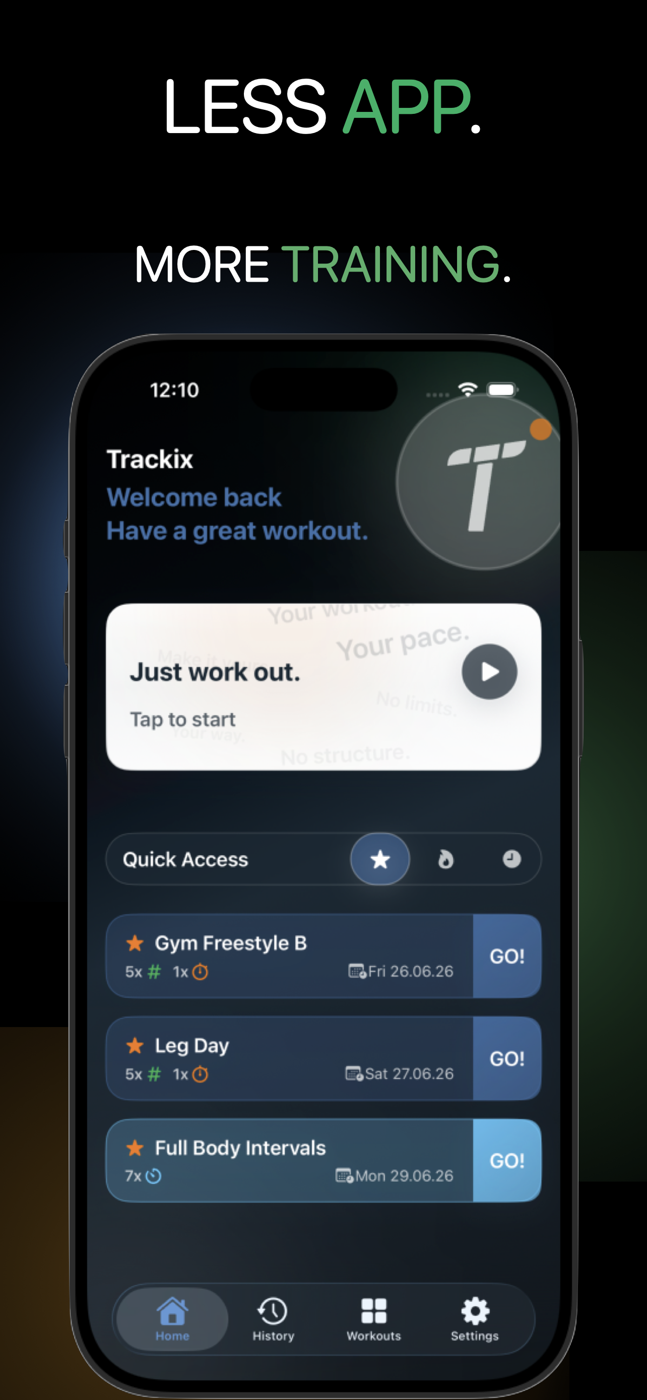 Trackix App Store screenshot: Less app, more training