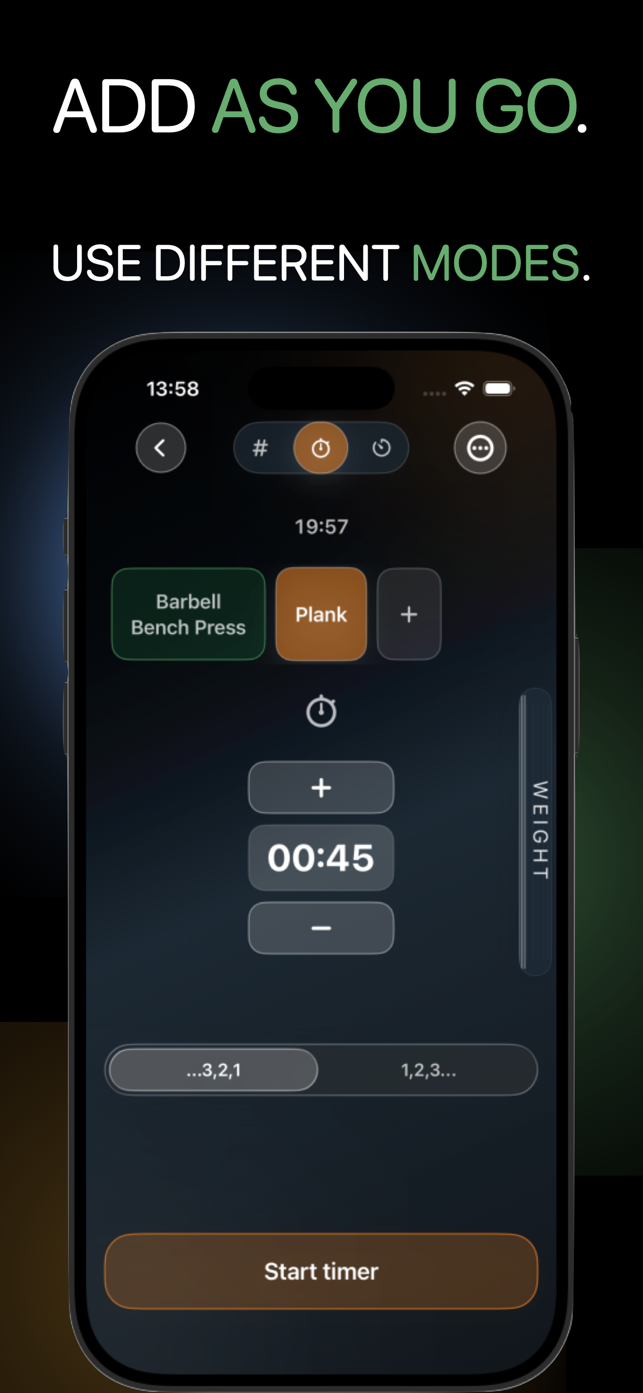 Trackix App Store screenshot: Workout modes