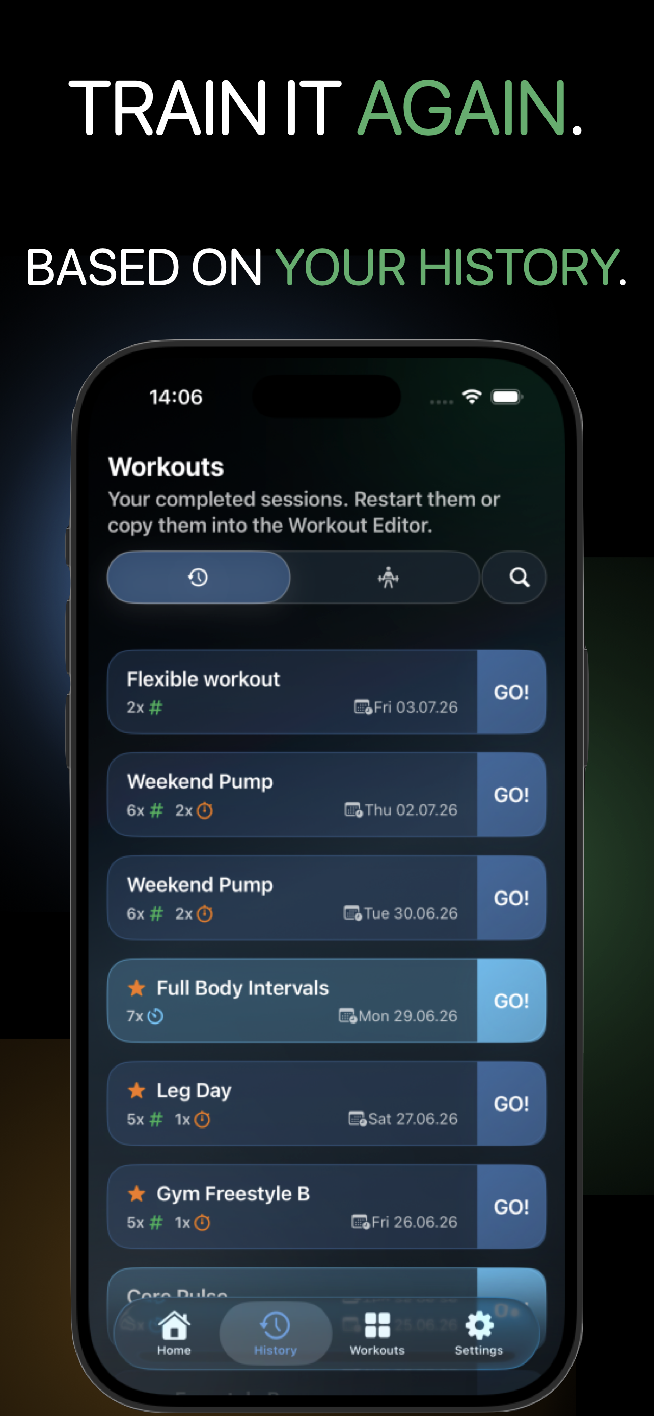 Trackix App Store screenshot: Workout templates